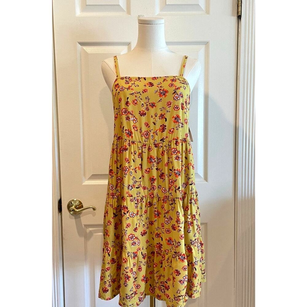 Old Navy Yellow Floral Tiered Mini Swing Sundress Sleeveless Size S Cottagecore